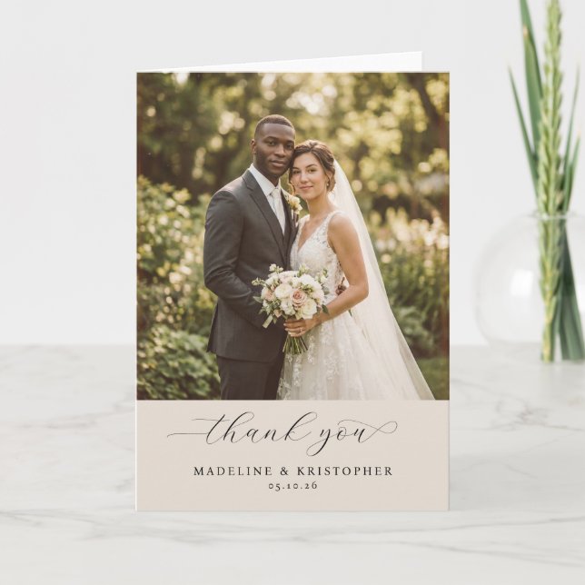 Tarjeta De Agradecimiento Romantic Beige Photo (Anverso)