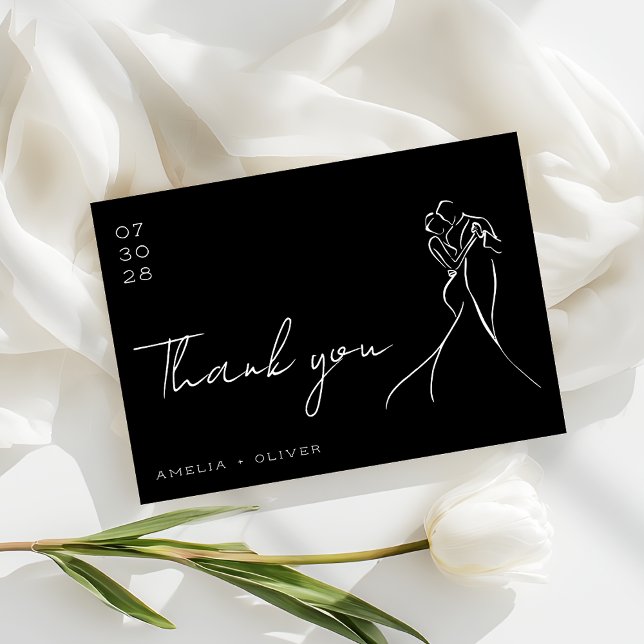 Tarjeta De Agradecimiento Romantic Black and White Lovely Modern Wedding (Subido por el creador)