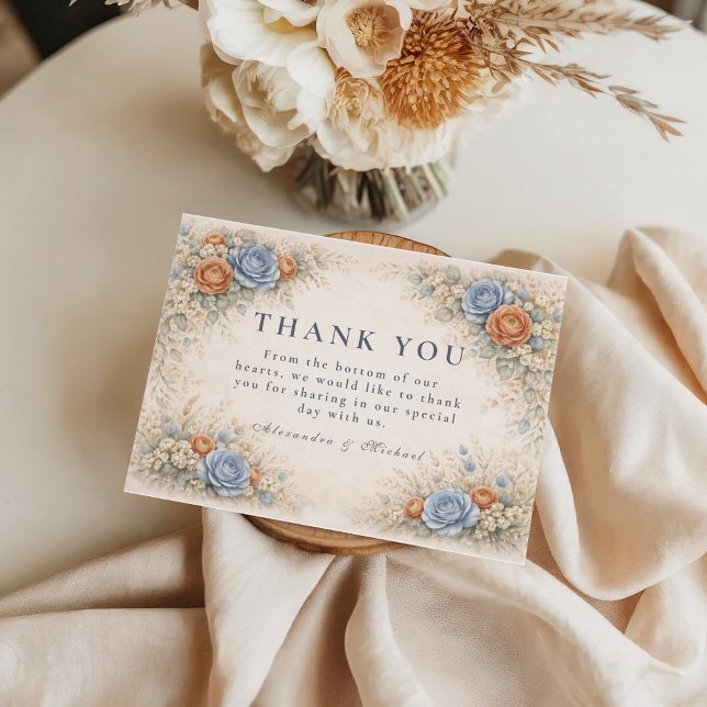 Tarjeta De Agradecimiento Romantic Blue Floral Wedding (Subido por el creador)