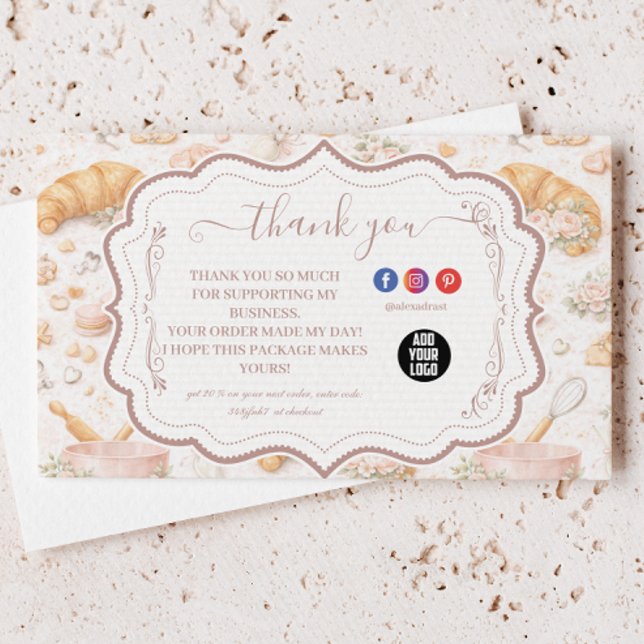 Tarjeta De Agradecimiento Romantic Blush Croissant Bakery Business (Subido por el creador)
