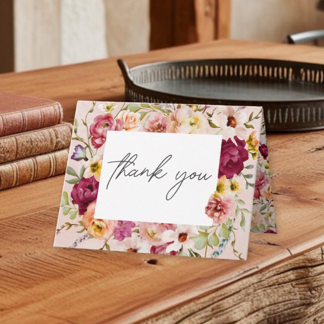 Tarjeta De Agradecimiento Romantic Burgundy Blush Floral Garden Wedding (Romantic Burgundy Blush Floral Garden Wedding Thank You Card)
