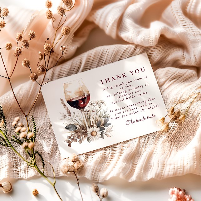 Tarjeta De Agradecimiento Romantic Burgundy Rose Wine Bridal Shower (Subido por el creador)