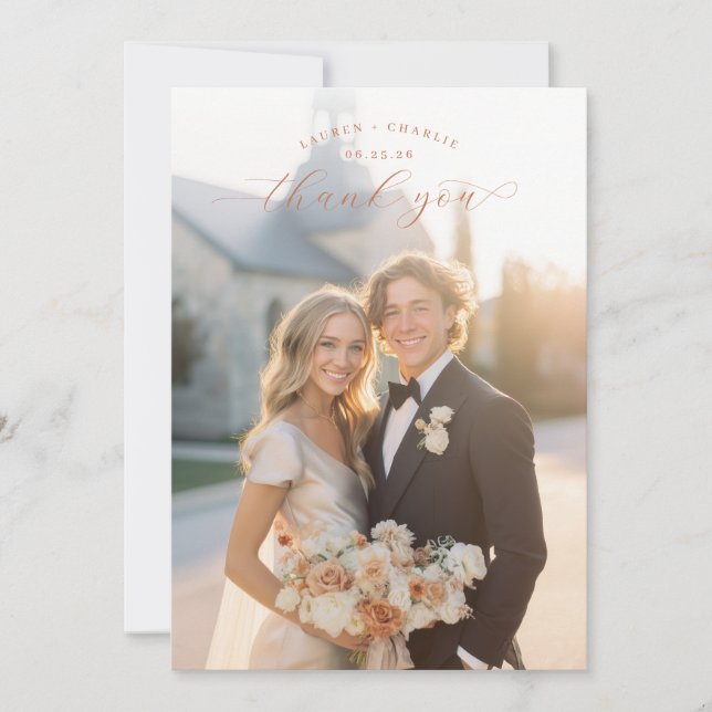 Tarjeta De Agradecimiento Romantic Cream Elegant Photo (Anverso)