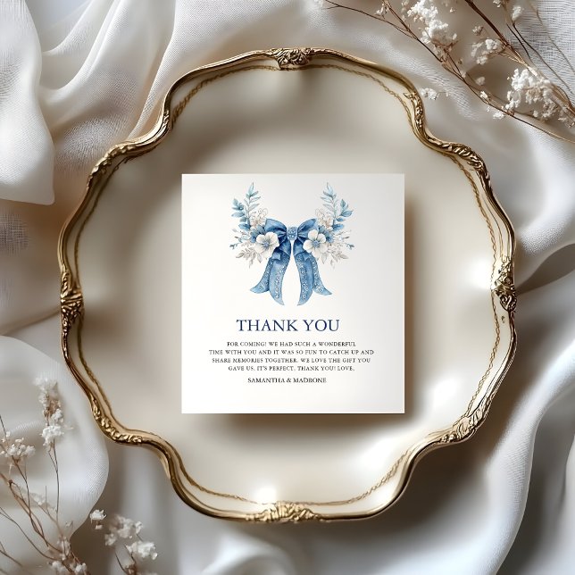 Tarjeta De Agradecimiento Romantic Dusty Blue Bow & Roses Wedding (Subido por el creador)