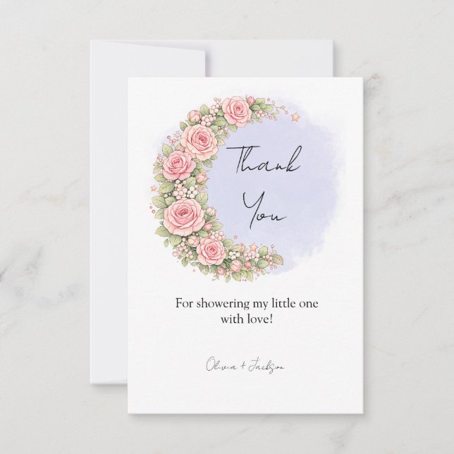 Tarjeta De Agradecimiento Romantic Floral Crescent Moon with Blush Roses (Anverso)