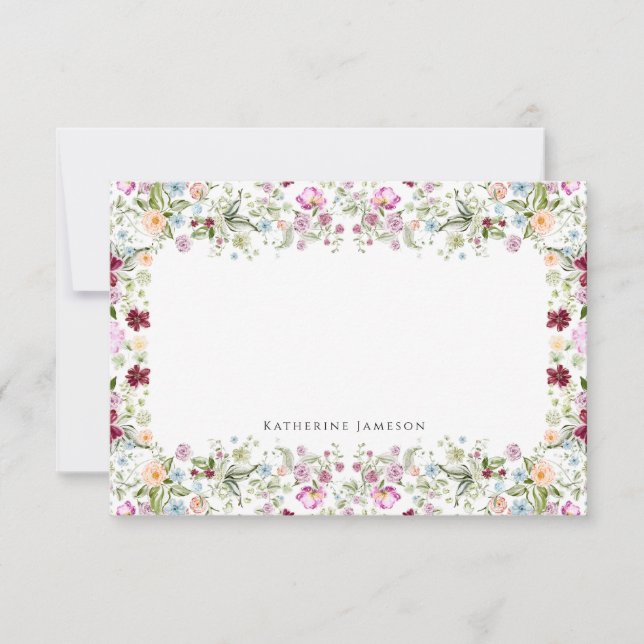 Tarjeta De Agradecimiento Romantic Floral Monogram Notecard (Anverso)