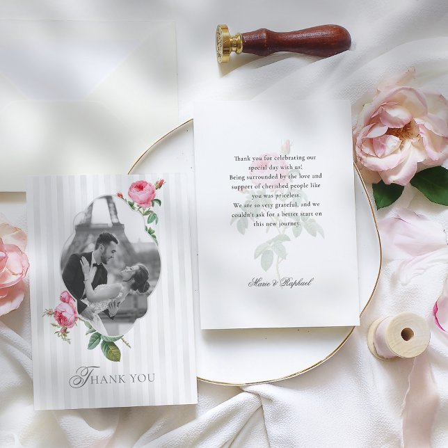 Tarjeta De Agradecimiento Romantic French Rose Botanical Photo Wedding (Subido por el creador)
