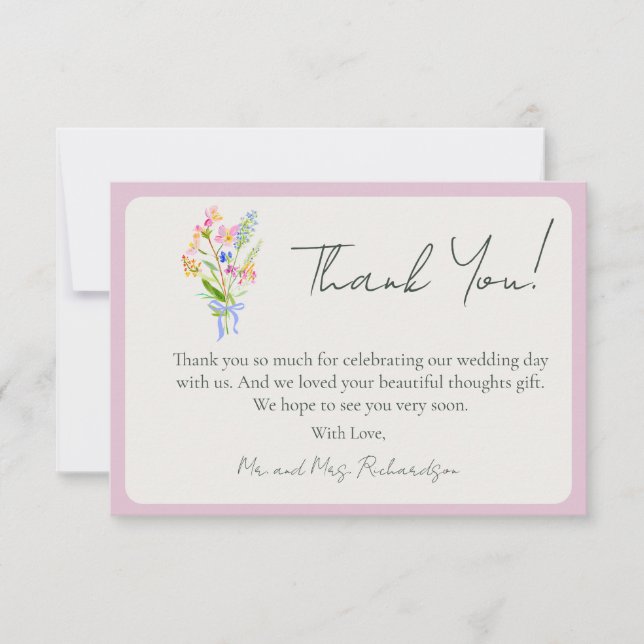 Tarjeta De Agradecimiento Romantic Garden Floral Wedding  (Anverso)