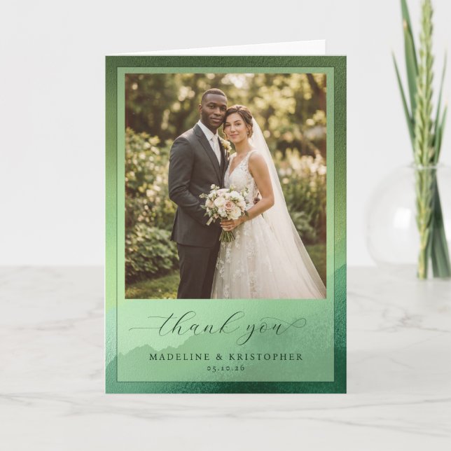 Tarjeta De Agradecimiento Romantic Green Classic Photo (Anverso)