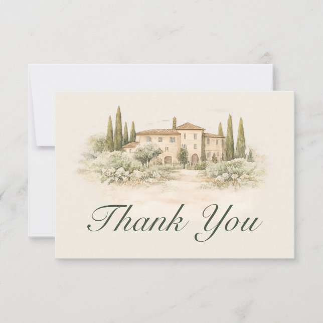 Tarjeta De Agradecimiento Romantic Italian Tuscan  Wedding Thank You Card (Anverso)