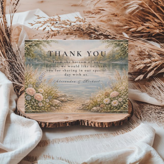 Tarjeta De Agradecimiento Romantic Lake Wildflower Forest Wedding (Subido por el creador)
