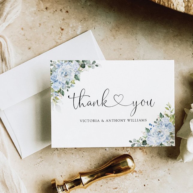 Tarjeta De Agradecimiento Romantic Light Blue Floral Wedding Thank You Card (Subido por el creador)