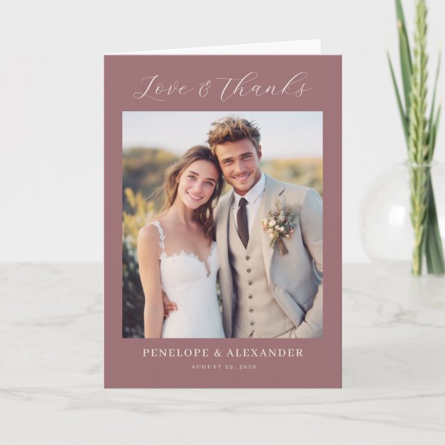 Tarjeta De Agradecimiento Romantic Maroon Classic Photo (Anverso)