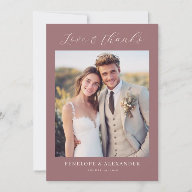 Tarjeta De Agradecimiento Romantic Maroon Minimalist Photo (Anverso)