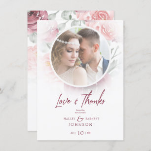 Tarjeta De Agradecimiento Romantic Modern Classic Floral Pink Shades Photo