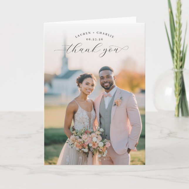 Tarjeta De Agradecimiento Romantic Peach Photo (Anverso)