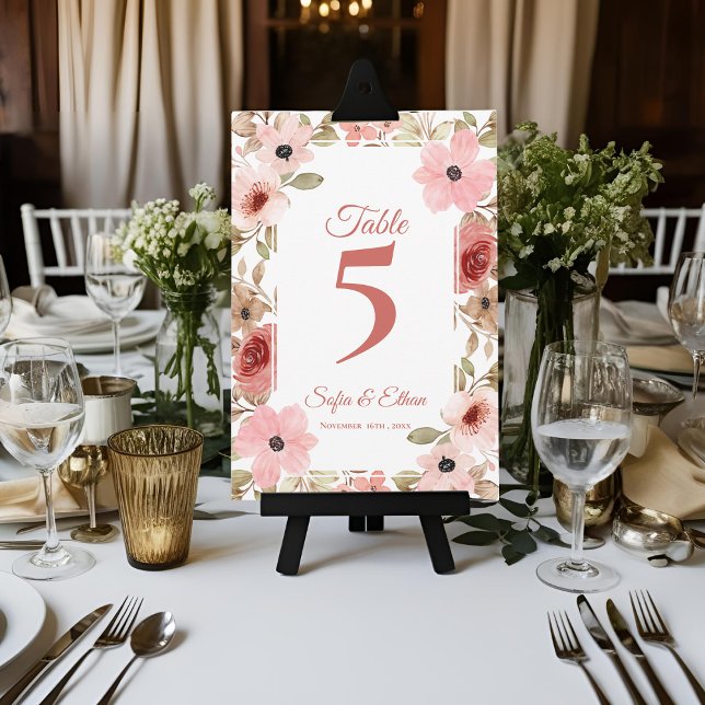 Tarjeta De Agradecimiento Romantic Pink Blush Floral Wedding Table Number (Romantic Pink Blush Floral Wedding Table Number)