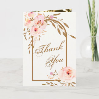 Tarjeta De Agradecimiento Romantic Pink Blush Gold Floral Wedding Photo