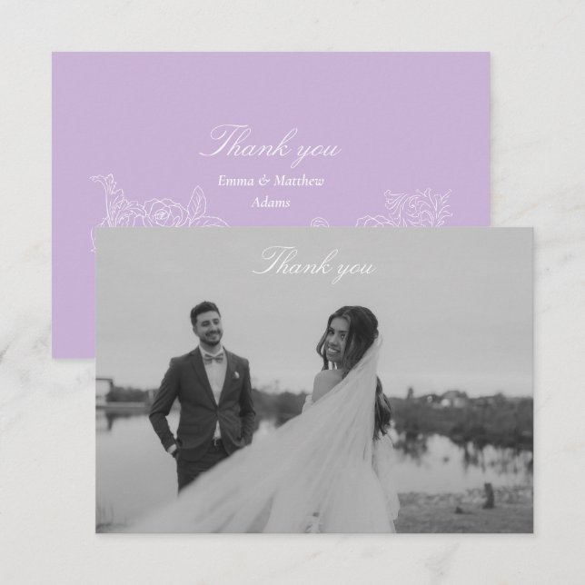 Tarjeta De Agradecimiento Romantic Purple Crest Photo Wedding (Anverso / Reverso)
