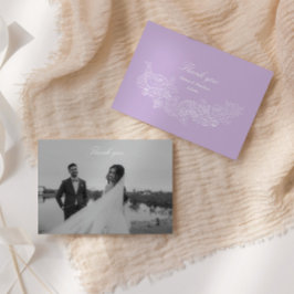 Tarjeta De Agradecimiento Romantic Purple Crest Photo Wedding