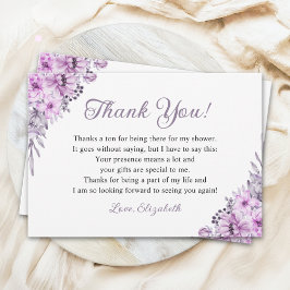 Tarjeta De Agradecimiento Romantic Purple Flowers Bridal Shower Party