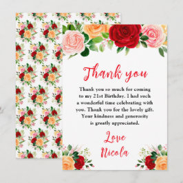 Tarjeta De Agradecimiento Romantic Red and Orange Roses Birthday