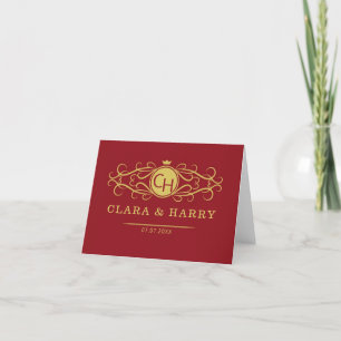 Tarjeta De Agradecimiento Romantic red gold elegant monogramme wedding 