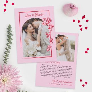 Tarjeta De Agradecimiento Romantic Red Pink Rose Illustration Love & Thanks