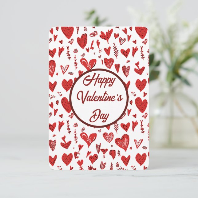 Tarjeta De Agradecimiento Romantic Red Valentine’s Day Card with Hearts (Anverso de pie)