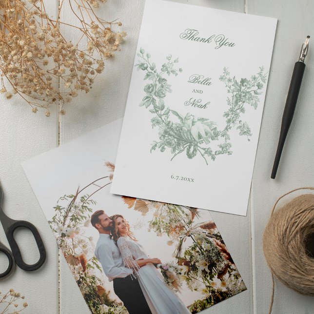 Tarjeta De Agradecimiento Romantic Sage Floral Wreath w/Lovebirds Wedding (Subido por el creador)