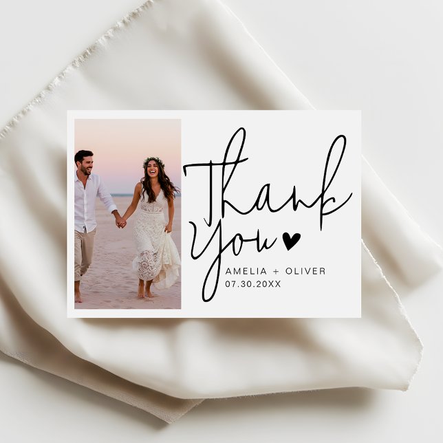 Tarjeta De Agradecimiento Romantic Script Typography Wedding Photo (Subido por el creador)