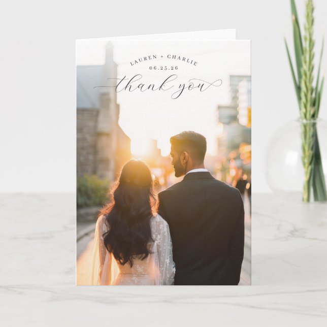 Tarjeta De Agradecimiento Romantic Sunset Photo (Anverso)