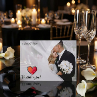 Tarjeta De Agradecimiento Romantic Watercolor Calligraphy Photo Wedding 