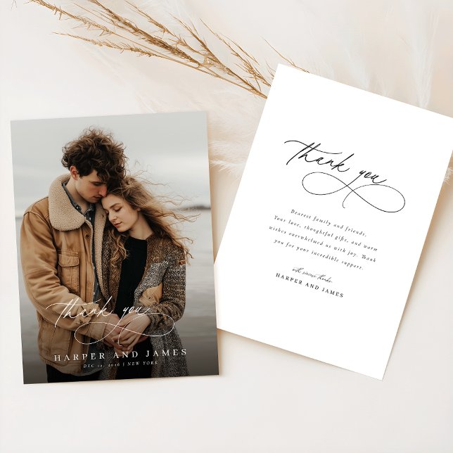 Tarjeta De Agradecimiento Romantic Wedding Photo Minimalist Thank You Card (Subido por el creador)