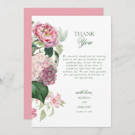 Tarjeta De Agradecimiento Romántica acuarela Flores rosadas Boda Jardín