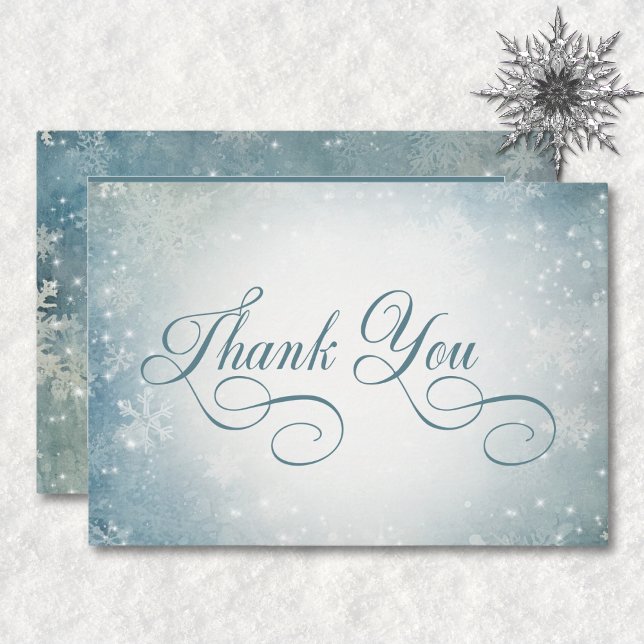 Tarjeta De Agradecimiento Romántica caída Nieve azul recepción de espuma bla (Romantic Falling Snow Blue White Sparkle Reception Thank You Card)