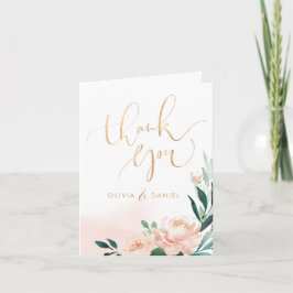 Tarjeta De Agradecimiento Romántica caligrafía floral de durazno de jardín