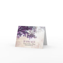 Tarjeta de agradecimiento romántica con árbol púrp