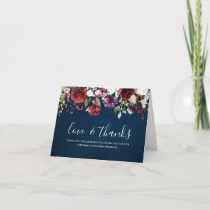 Tarjeta De Agradecimiento Romántico acuarela burgundy rojo naval rosa floral