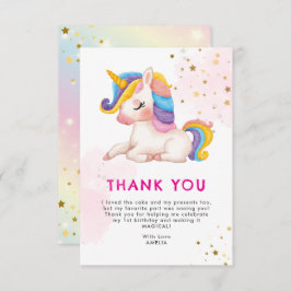 Tarjeta De Agradecimiento Romántico arcoiris unicornio Primer fiesta de cump