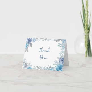 Tarjeta De Agradecimiento Romántico azul polvoriento floral foto doblada gra