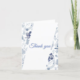 Tarjeta De Agradecimiento Romántico Azul Vintage Doble