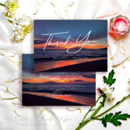 Tarjeta De Agradecimiento Romántico Blue Sunset Tropical Beach Wedding