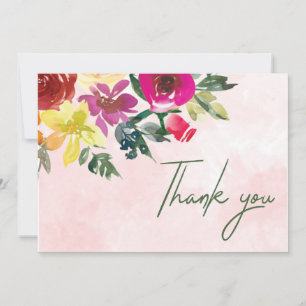 Tarjeta De Agradecimiento Romántico Boda de color de agua verde Rubor rosa