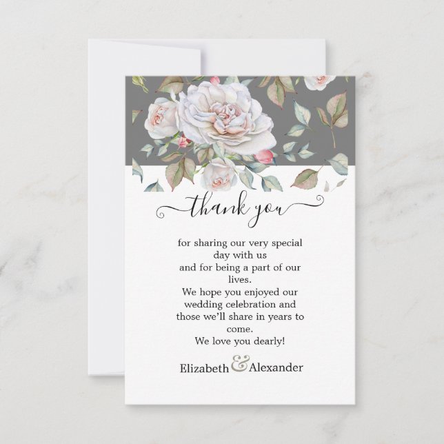 Tarjeta De Agradecimiento Romántico Boda Editable Rosa Blanca (Anverso)