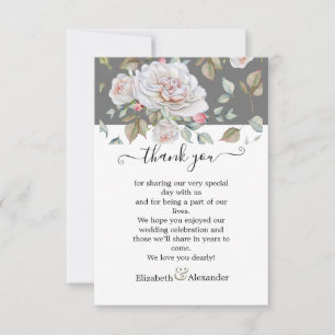 Tarjeta De Agradecimiento Romántico Boda Editable Rosa Blanca