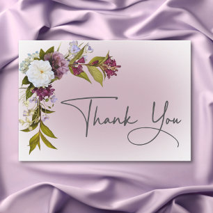 Tarjeta De Agradecimiento Romántico Boda moderno floral blanco y morado