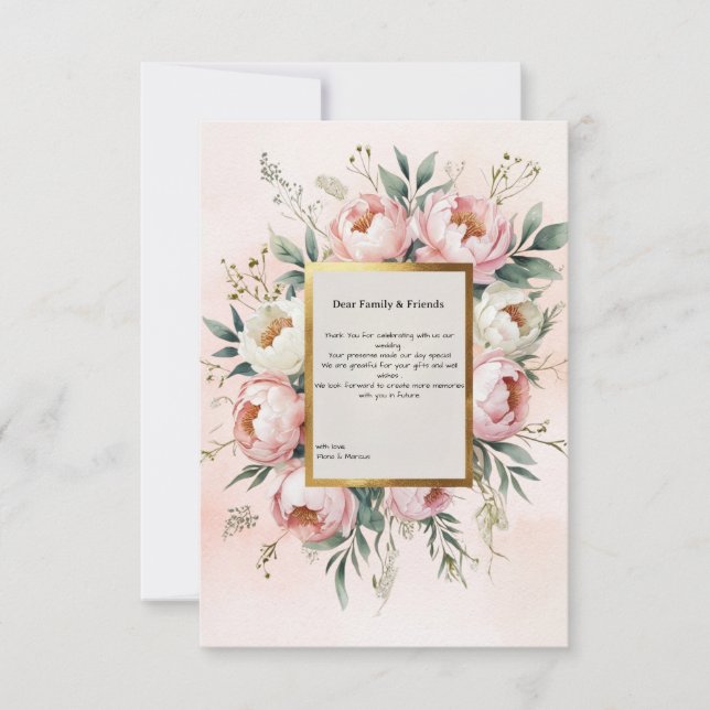 Tarjeta De Agradecimiento Romántico Boho Rubor Boda de marfil rosa (Anverso)