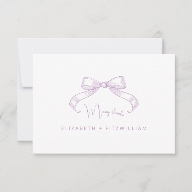 Tarjeta De Agradecimiento Romántico Bow | Lilac Boda (Anverso)