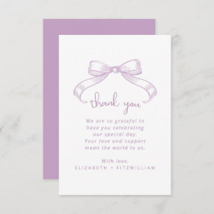 Tarjeta De Agradecimiento Romántico Bow   Lilac Boda